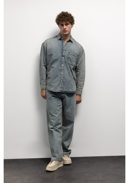 Tek Cepli Denım Gömlek - Mavi modelleri