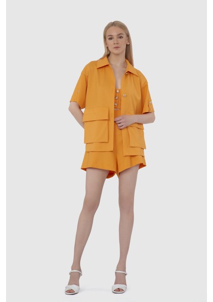 Oversize Metalik Düğmeli Turuncu Ceket modelleri