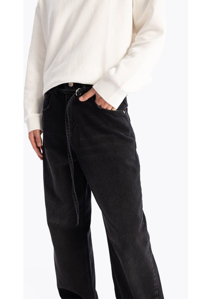 Kemerli Baggy Jean - Siyah