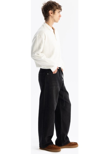 Kemerli Baggy Jean - Siyah indirimleri