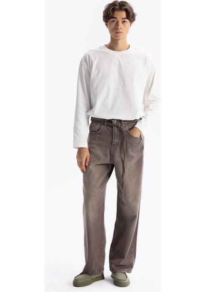 Kemerli Baggy Jean - Kahverengi
