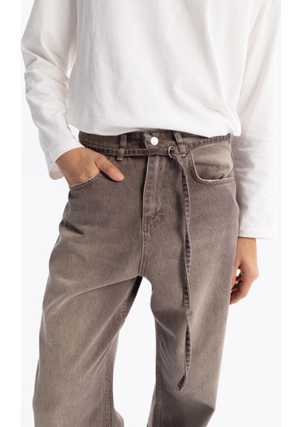 Kemerli Baggy Jean - Kahverengi modelleri