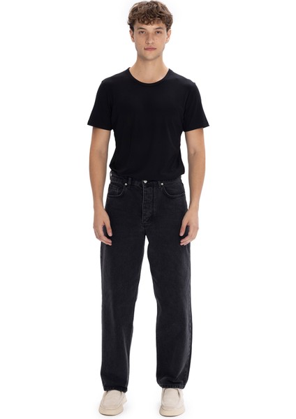 Regular Fit Erkek Jean Yüksek Bel Bol Kesim Denim 4 Cepli Lacivert