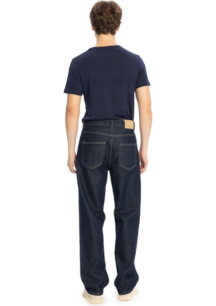 Regular Fit Erkek Jean Yüksek Bel Bol Kesim Denim 4 Cepli Lacivert indirimleri