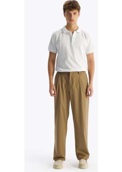 Pilili Yünlü Pantolon - Taba