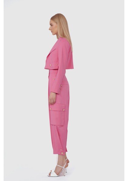 Metalik Düğmeli Crop Pembe Ceket fiyatları