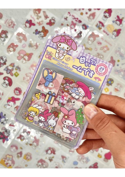 Sanrio Karakter My Melody 25 Yaprak Pet Sticker Set Mor Paket/su Geçirmez/etiket