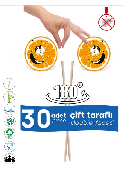 Portakal Baskılı Ikramlık, Sunumluk, Tatlı Üstü, Çay ve Kahve Yanı, Özel Gün, Davet, Etkinlik ve Organizasyonlar Için Meyve Figürlü Bayrak Kürdan indirimleri