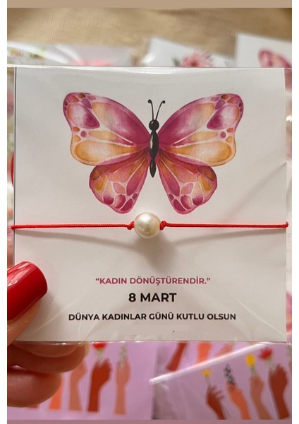 8 Mart Dünya Kadınlar Günü Kart ve Bileklik Şans Bileklikleri 6 Adet