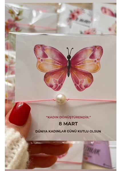 8 Mart Dünya Kadınlar Günü Kart ve Bileklik Şans Bileklikleri 6 Adet