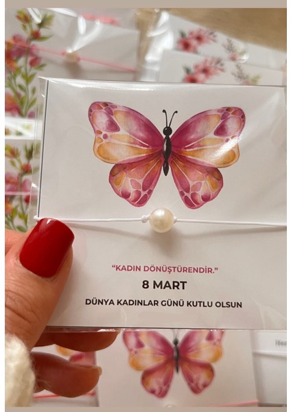 8 Mart Dünya Kadınlar Günü Kart ve Bileklik Şans Bileklikleri 6 Adet