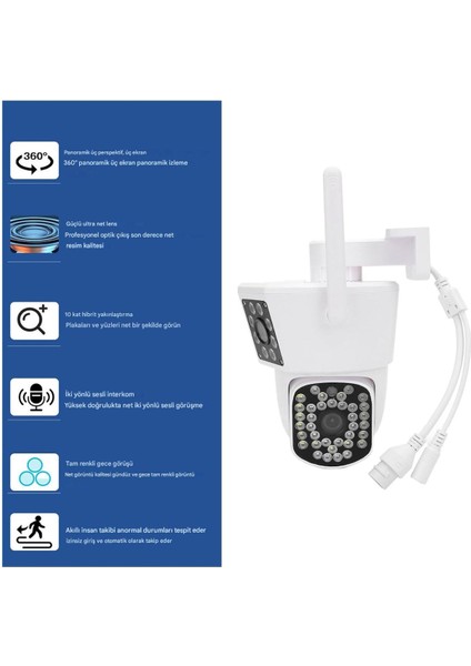 Güvenlik Kamerası Dış Mekan İç Mekan 3 Lensli, Ev Güvenliği İçin Insan Algılama, Otomatik Takip, Akıllı Yapay Zeka Uyarısı ile 2.4g Kablosuz Ptz Kamera