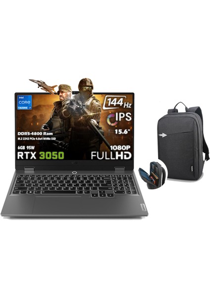 Loq 15IRX9 Intel Core I7 13650HX 8gb 1tb SSD Rtx 3050 6gb (95W) 15.6" Fhd 144Hz IPS Panel Freedos Taşınabilir Bilgisayar 83DV011BTR H13 + B210 Siyah Çanta