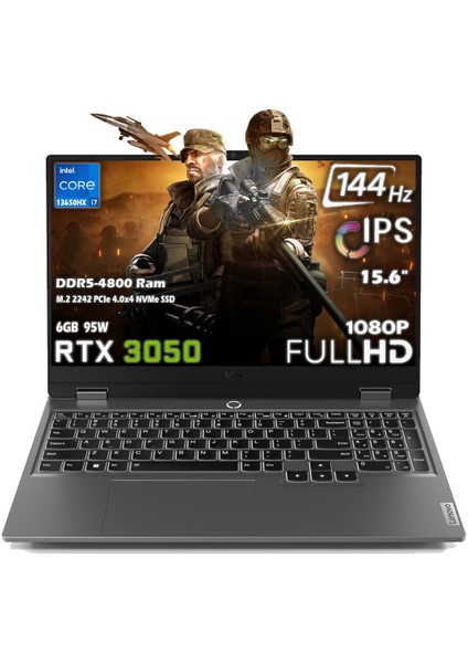 Loq 15IRX9 Intel Core I7 13650HX 64GB 512GB SSD Rtx 3050 6gb (95W) 15.6" Fhd 144Hz IPS Panel Windows 11 Pro Taşınabilir Bilgisayar 83DV011BTR H20