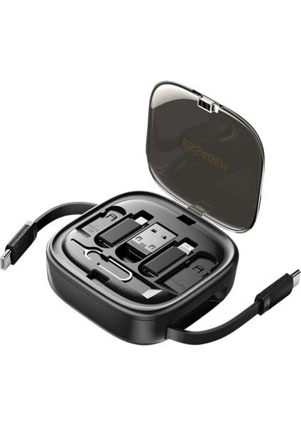 7in1 Makaralı 60W Type-C Şarj Kablosu ve Type-C To USB Lightning Dönüştürücü Seyahat Şarj Kablosu