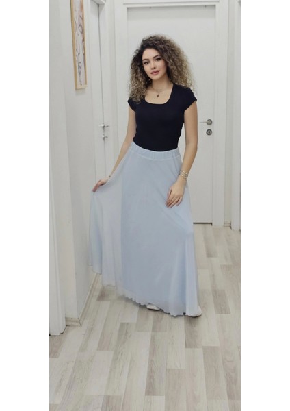Bel Lastikli Kloş Şifon Etek 6003-BEBE Mavisi fiyatları