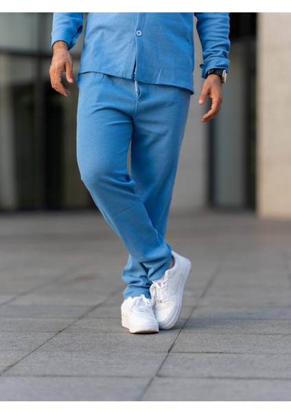 Erkek Pantolon, Waffle Kumaş Jogger Pantolon, Pamuklu, Mevsimlik, Günlük Giyim, Şık ve Konforlu, Yaz Aylarına Uygun,mavi Pantolon modelleri