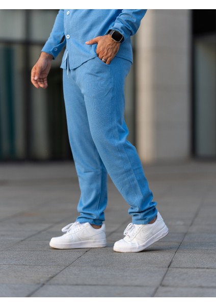 Erkek Pantolon, Waffle Kumaş Jogger Pantolon, Pamuklu, Mevsimlik, Günlük Giyim, Şık ve Konforlu, Yaz Aylarına Uygun,mavi Pantolon indirimleri