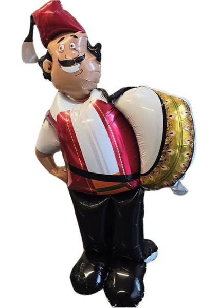 Ramazan Davulcusu Ayakta Durabilen Folyo Balon+Led Işık+Hoş Geldin Ramazan Kaligrafik Uzar Yazı