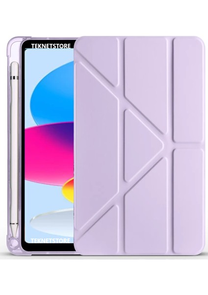 İpad 11 A16 2025 10. Nesil 10.9 Kılıf Katlanır Kalem Bölmeli Silikon Standlı Uyku Modlu Akıllı Kapak