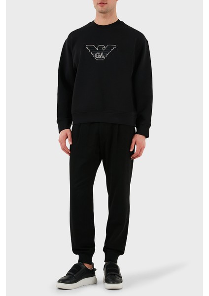 Logo Işlemeli Streç Pamuklu Regular Fit Bisiklet Yaka Sweat Erkek Sweat EM001052 AF10013 MC170 modelleri