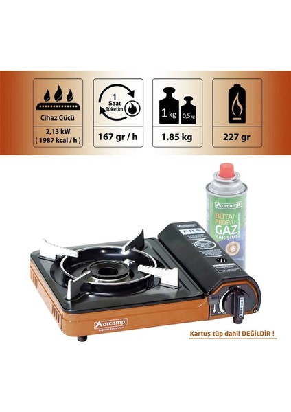 CK-505 Tekli Portatif Kamp Ocak Gaz Stop Emniyetli 25X34CM Turuncu
