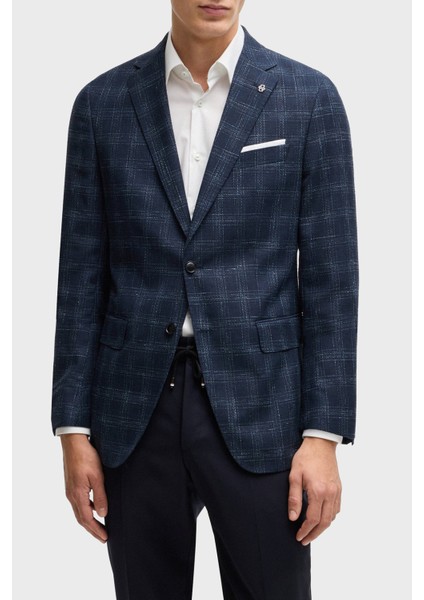Yün Karışımlı Slim Fit Mono Yaka Kareli Klasik Ceket Erkek Ceket 50535057 404