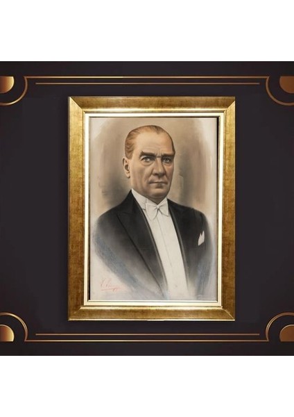 Özel Altın Seri Atatürk Paspartulu Tablo BN309