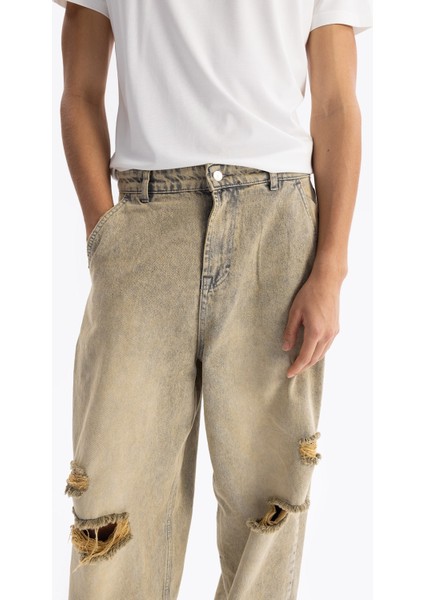 Baggy Fıt Jean - Bej