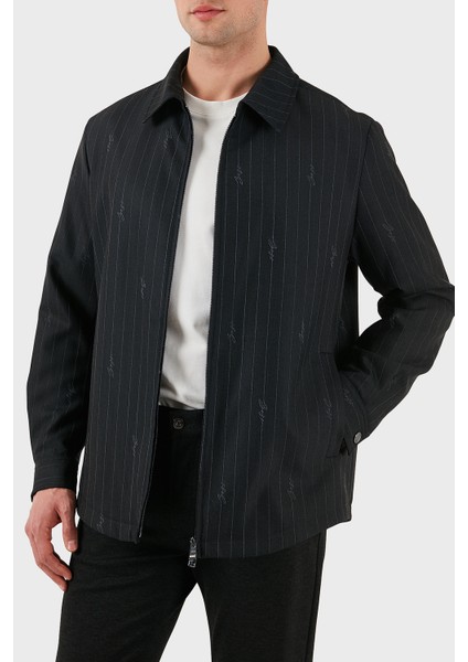 Yün Karışımlı Relaxed Fit Fermuarlı Çizgili Ceket Erkek Ceket 50536787 030