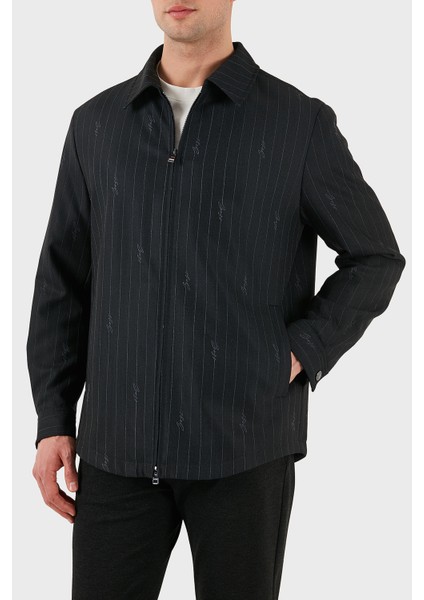 Yün Karışımlı Relaxed Fit Fermuarlı Çizgili Ceket Erkek Ceket 50536787 030 modelleri