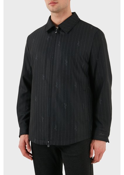 Yün Karışımlı Relaxed Fit Fermuarlı Çizgili Ceket Erkek Ceket 50536787 030 fırsatları