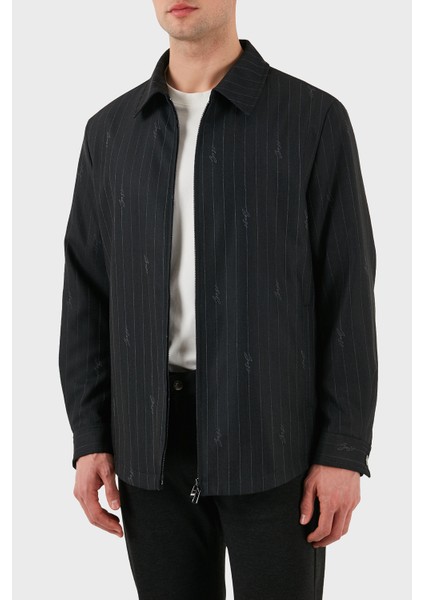 Yün Karışımlı Relaxed Fit Fermuarlı Çizgili Ceket Erkek Ceket 50536787 030 indirimleri