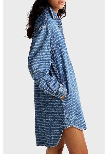 Pamuk Karışımlı Relaxed Fit Logolu Mini Kot Elbise Bayan Elbise DW0DW19790 1bk modelleri