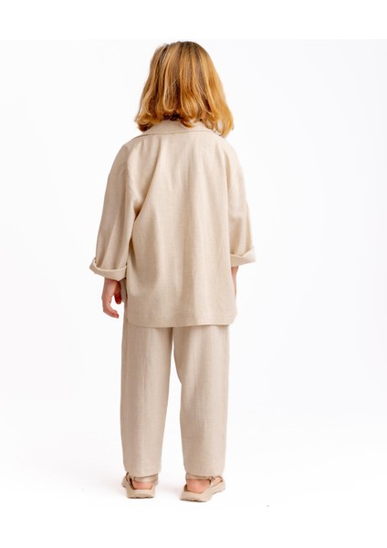 Unisex Keten Blazer Ceket Natürel