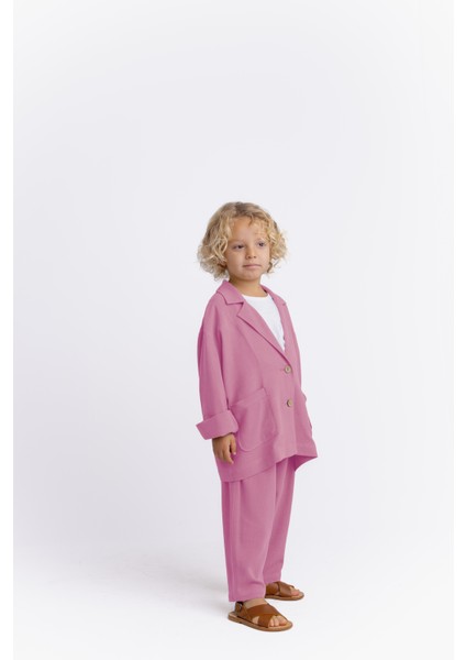 Unisex Keten Blazer Ceket Pembe