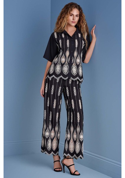 Geniş Paça Siyah Brodeli Pantolon fiyatları