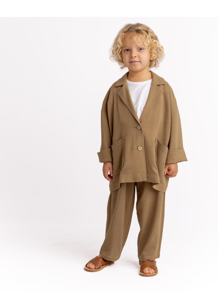 Unisex Keten Blazer Ceket Caramel