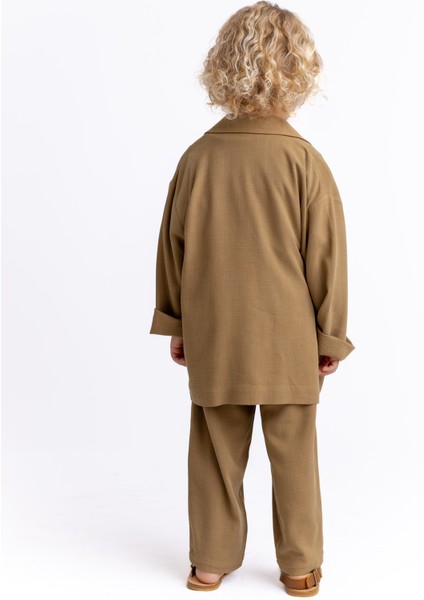 Unisex Keten Blazer Ceket Caramel