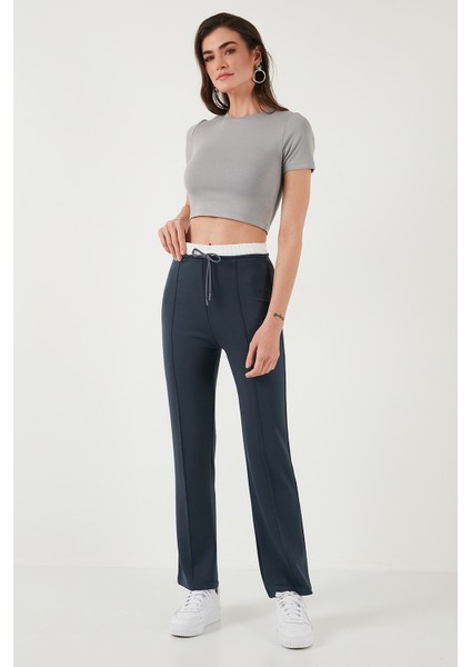 Streç Slim Fit Yüksek Bel Geniş Paça Çimalı Eşofman Altı Bayan Eşofman Altı 5866078
