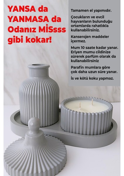 Açık Gri Minimalist Vazo, Oval Sunumluk Tepsi ve Şık Bir Kokulu Mum Dekorasyon Seti indirimleri