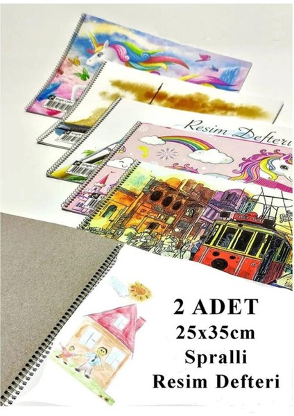 25X35 cm Spiralli Resim Defteri 2 Adet 15 Yaprak Spiralli Orta Boy Resim Defteri Karton Kapak 110 gr fırsatları