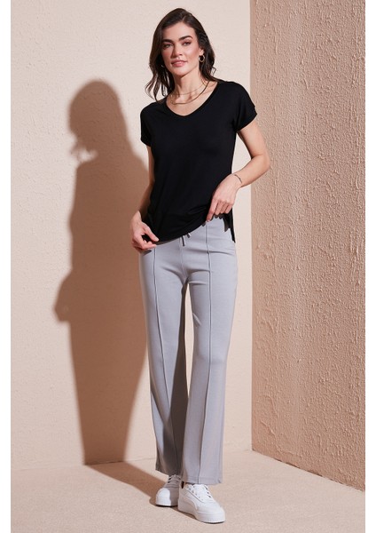 Streç Slim Fit Yüksek Bel Geniş Paça Çimalı Eşofman Altı Bayan Eşofman Altı 5866078