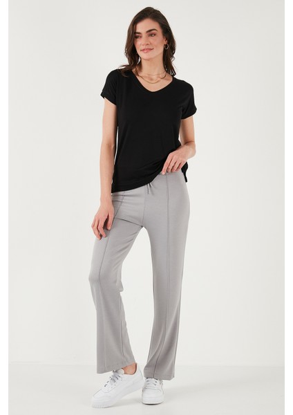 Streç Slim Fit Yüksek Bel Geniş Paça Çimalı Eşofman Altı Bayan Eşofman Altı 5866078