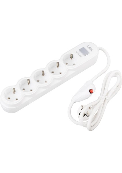 VA-21569 5li 1.5 Metre Kablolu Anahtarlı Beyaz Akım Korumalı Priz