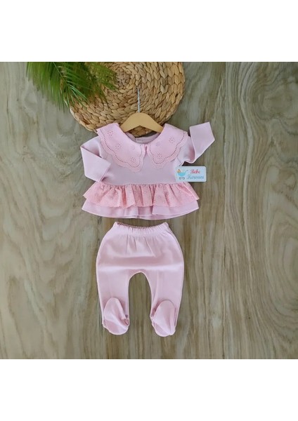 Bebe Yaka Pembe %100 Doğal Pamuk 5'li Hastane Çıkışı Zıbın Takımı BBK1145