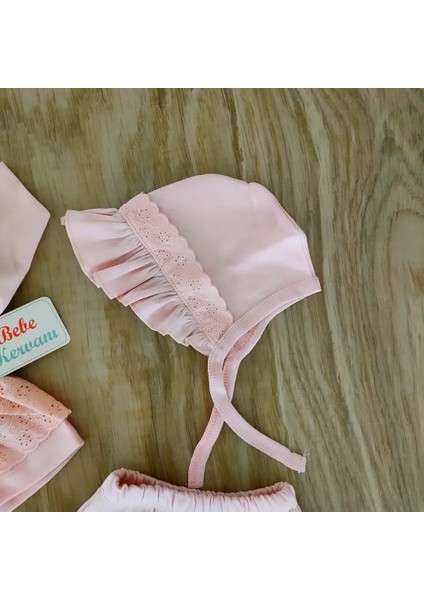 Bebe Yaka Pembe %100 Doğal Pamuk 5'li Hastane Çıkışı Zıbın Takımı BBK1145