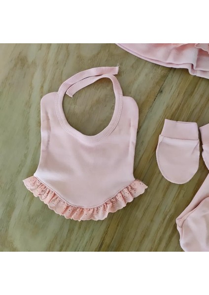 Bebe Yaka Pembe %100 Doğal Pamuk 5'li Hastane Çıkışı Zıbın Takımı BBK1145
