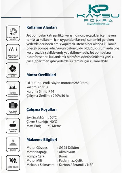 HKJM100 Derinden Emişli Jet Su Pompası modelleri
