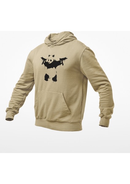 Elinde Tarayıcı Silahlar Olan Panda Baskılı Kapüşonlu Sweatshirt